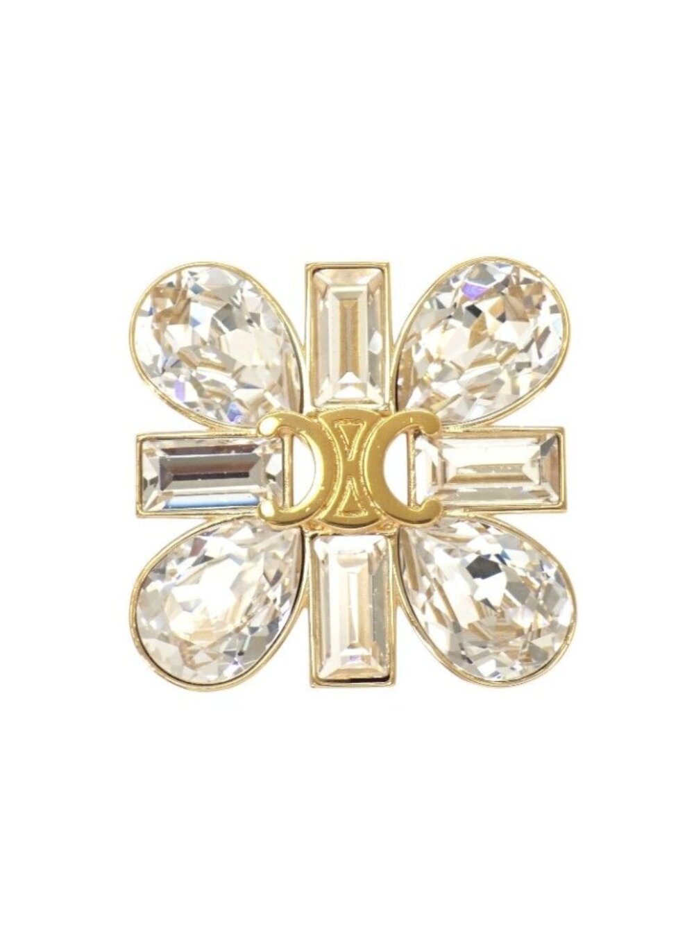Celine Daisy Brooch Metal Gold Triomphe Crystal Flower